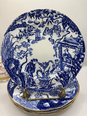 Royal Crown Derby Blue Mikado 8.25" salad plates. Set of 5.